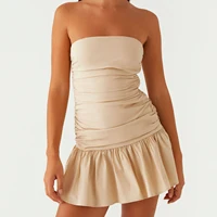 Women's Ruched Tube Top Dress Strapless Sleeveless Slim Fit Flare Dress Summer Clubbing Dress - Image 6