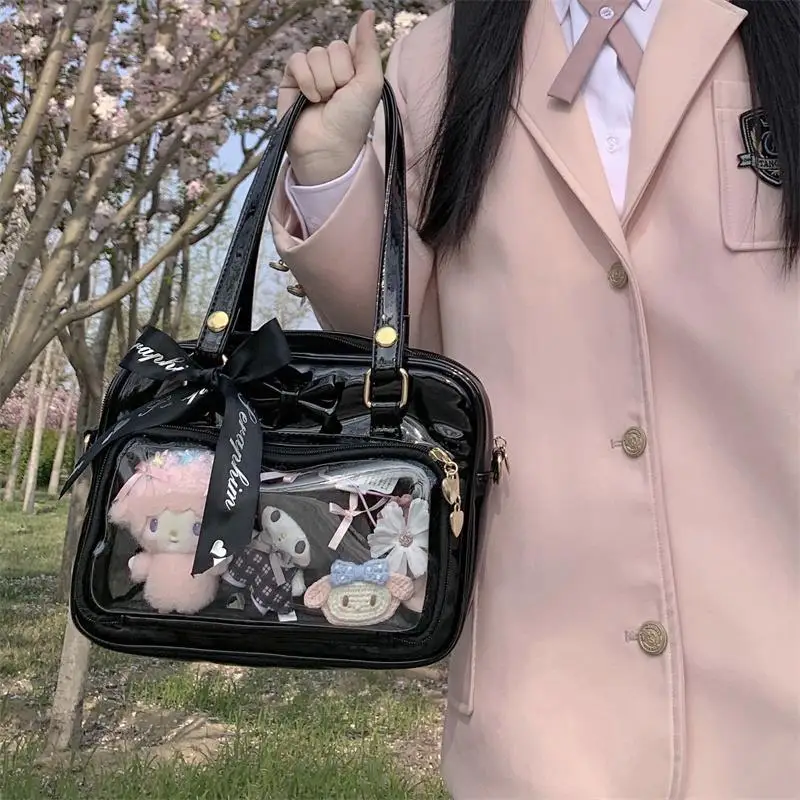 

Japanese Jk Uniform Lolita Pu Leather Shoulder Bag Transparent Cute Bow Student School Handbag Fashion Y2k Itabag