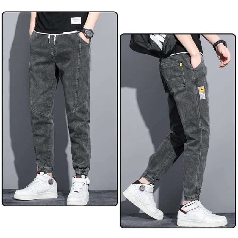 Men Jeans Elastic Tie Up Harem Denim Pants Male Bound Feet Designer Cargo Joggers Denim Trousers Daily Narrow Leg Casual Jeans 4