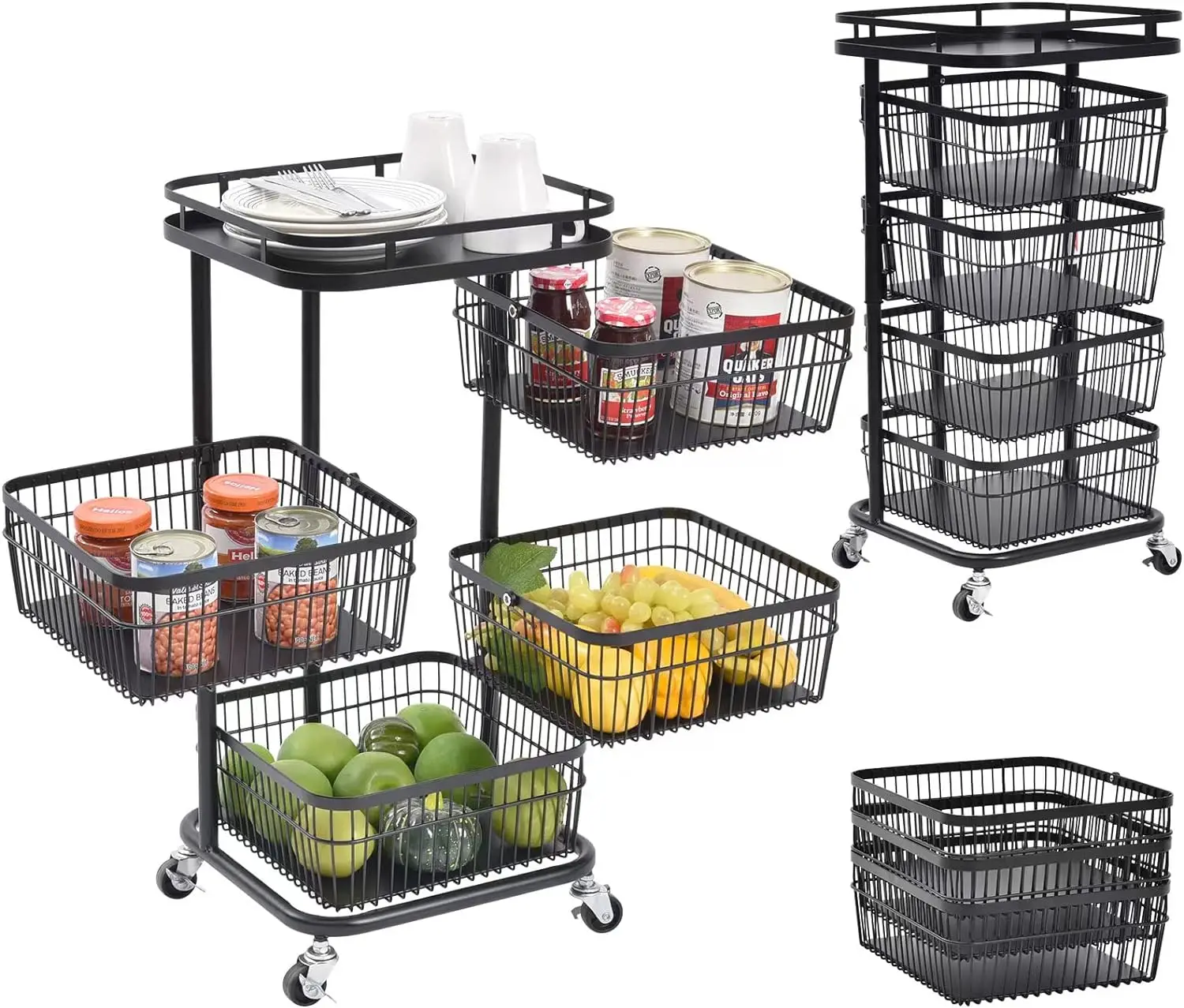 

Кухонная башня для хранения, квадратная корзина, полки, органайзер на колесиках со съемными ящиками для фруктов, овощей, продуктов