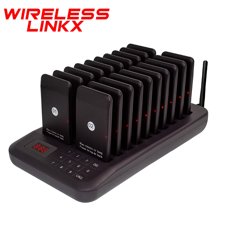Wirelesslinkx 무선 레스토랑 부저 호출기 시스템, 커피 디저트 버거 샵, 푸드 코트, 트럭 클리닉, 플래시 진동 링