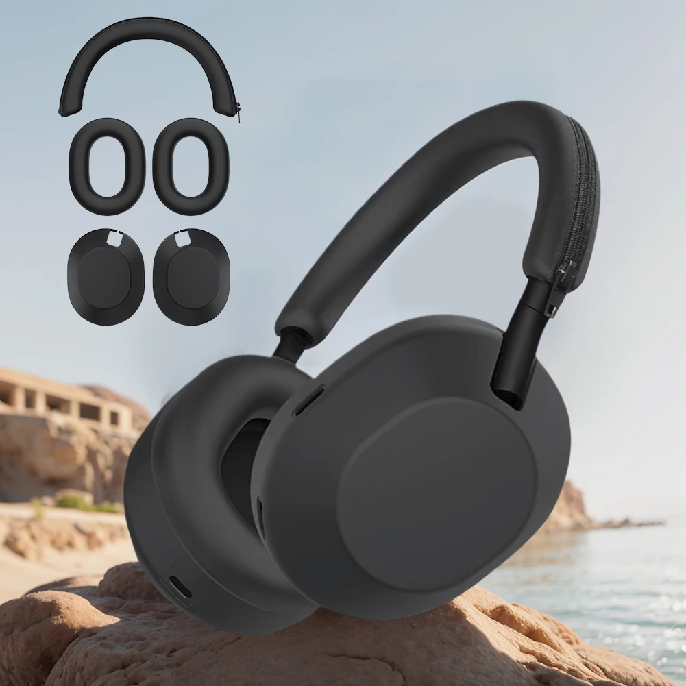 3Pcs Silicone Headphone Cover Solid Color Replacement Ear Pads Headbeam/Earmuff Sleeve/Shell for Sony WH-1000XM6 Headset
