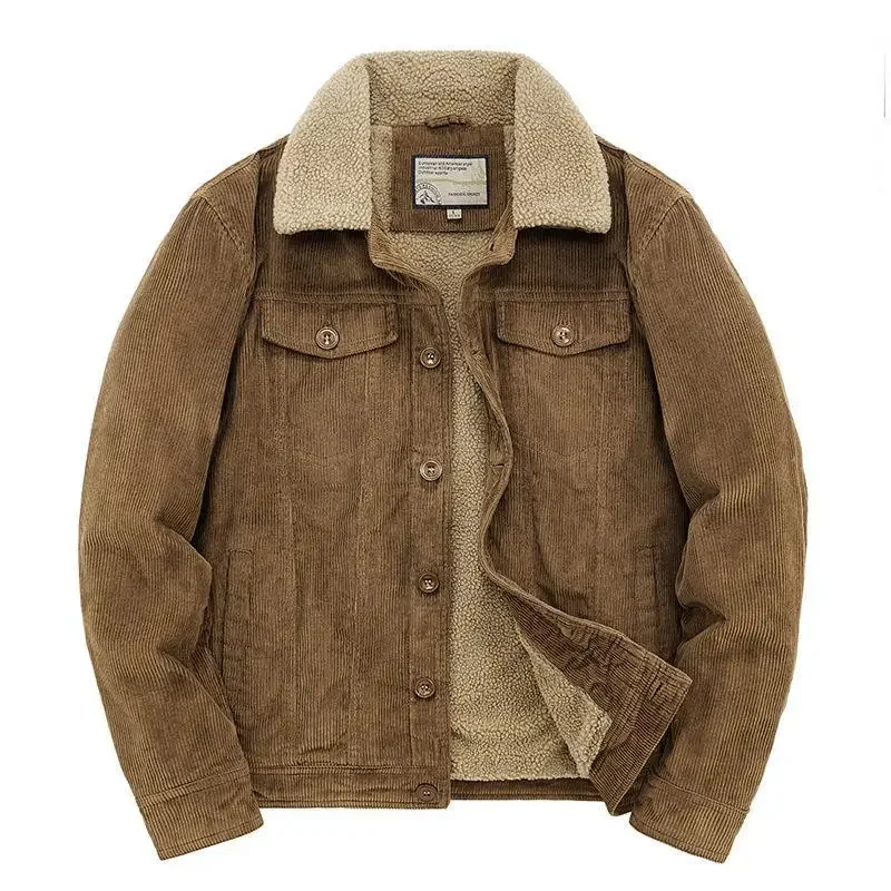thumbnail image 1 of Abrigos a prueba de viento Ropa de hombre Chaqueta holgada de un solo pecho Chaqueta de pana para hombre Abrigo Chaqueta de invierno Abrigo de moda Abrigo informal de felpa, 1 of 5