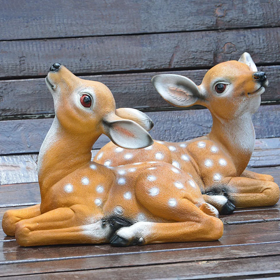Garten-Hirschstatue Aus Harz – Liegender Sika-Hirsch, Ca. 25x12,8x17,5 Cm, Für Rasen & Außendekoration