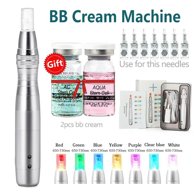 7 Colori Led Light Derma Pen Bb Cream Glow Treatment Machine Kit Penna Microneedling Professionale Per Rimuovere L'Acne Scar Mts Skincare