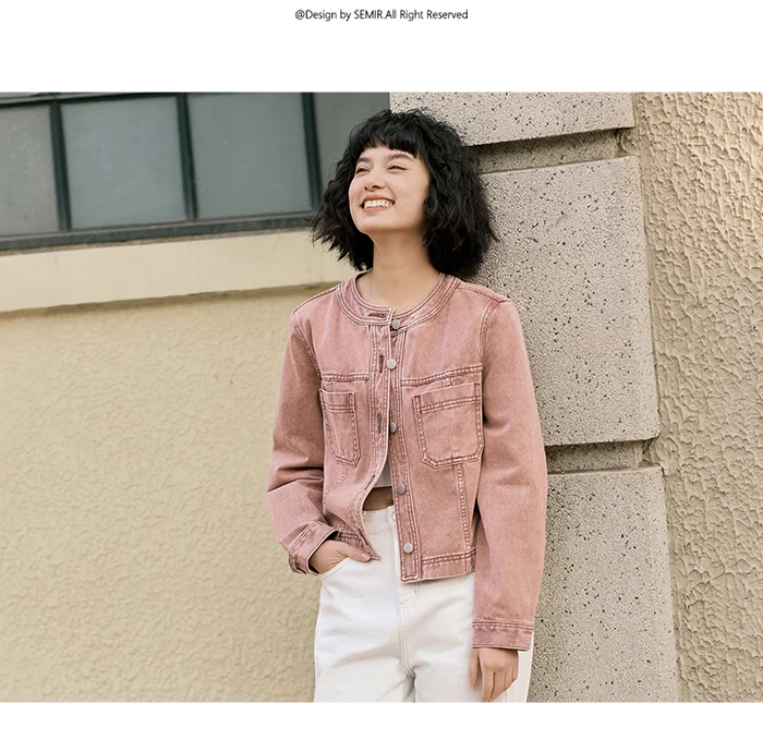 Denim Jacket Women Short Style Small And Taller Spring New Retro Round Neck Jacket Casual And Versatile Coats