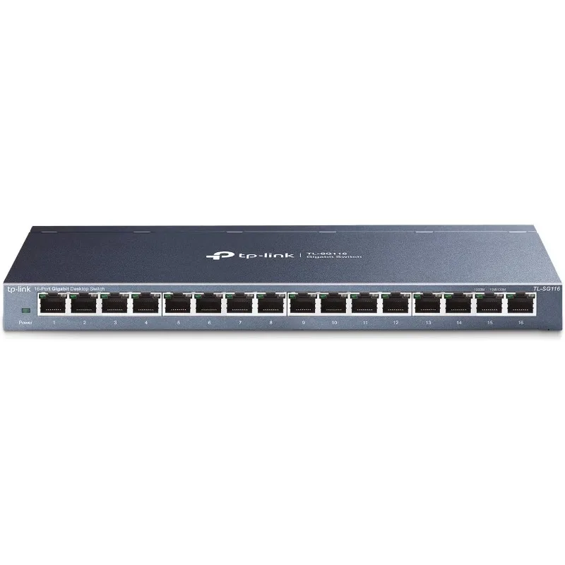 16 Port Gigabit Ethernet Network Switch, Desktop/ Wall-Mount, Fanless, Sturdy Metal w/ Shielded Ports, Traffic