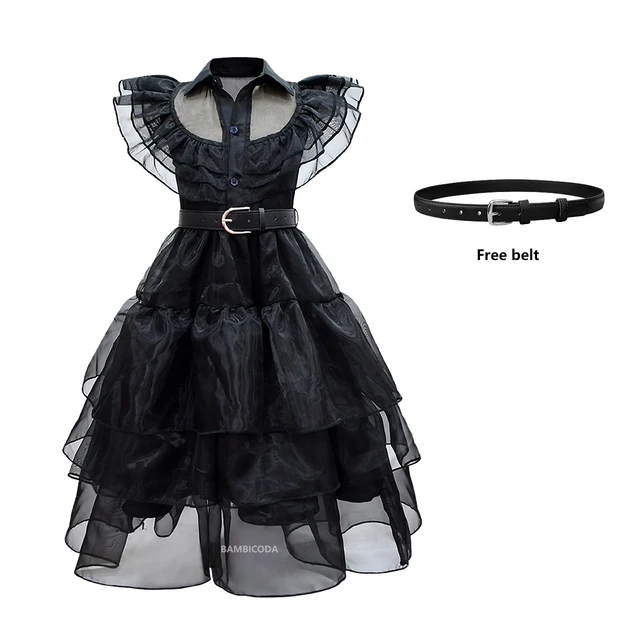 2023 Wednesday Addams Costume For Kids Girls Tulle Belt Gothic