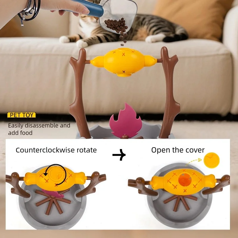 Cat and dog toys, roasted chicken leg 360° rotating food hiding