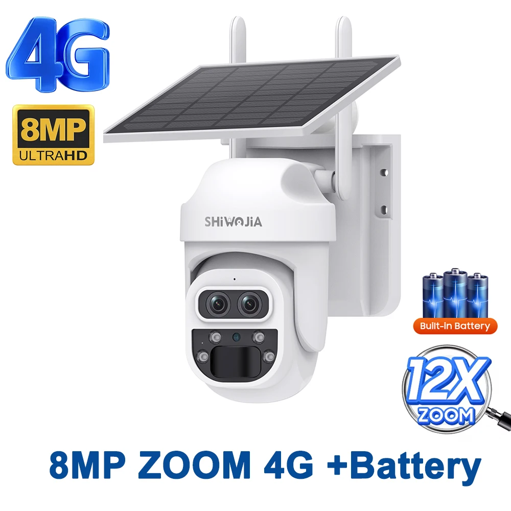 SHIWOJIA كاميرا بالطاقة الشمسية 4G 12MP 6K 15X Zoo...