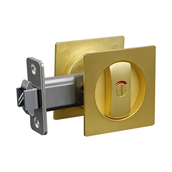 Contemporary Gold Zinc Alloy Pocket Door Lock Flush Mounted Privacy Lock Square Hardware for Residential Bathroom Doors