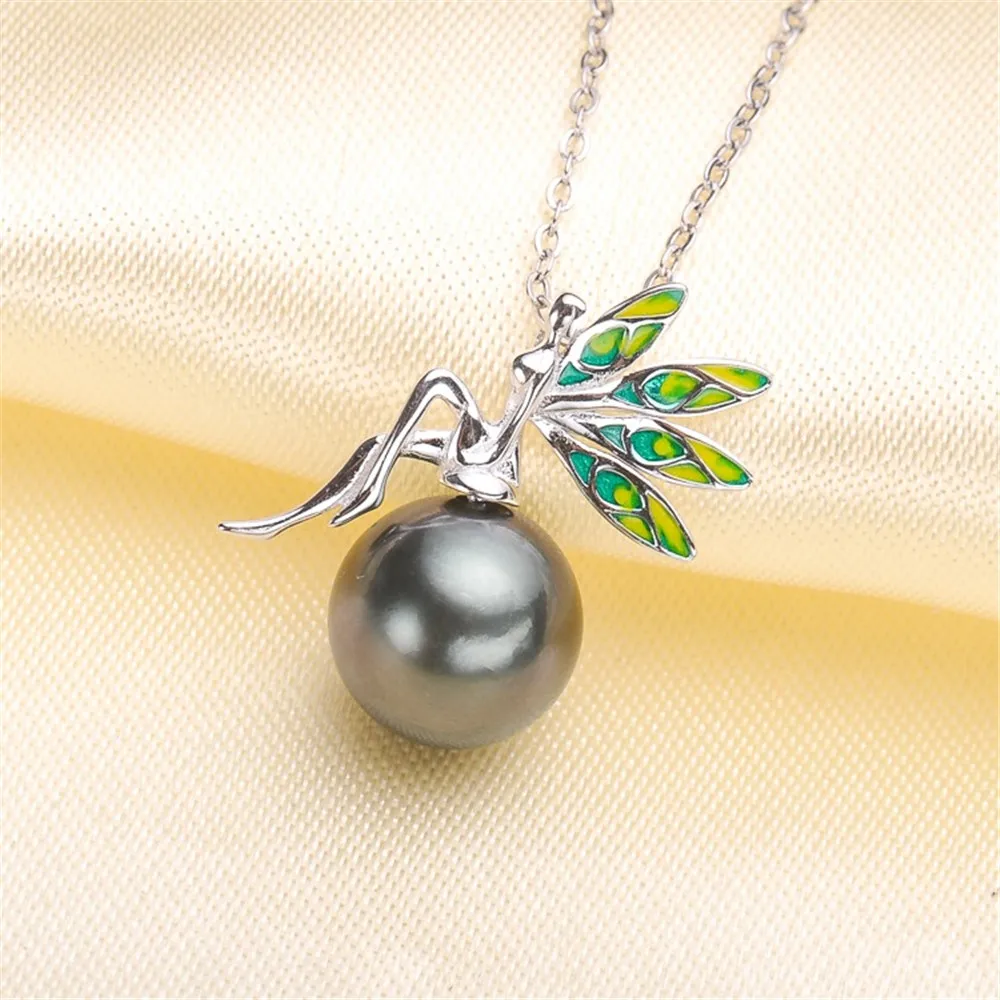 

DIY Pearl Accessories S925 Silver Elf Angel Pearl Jade Pendant Fit 8-10mm Oval Beads D252