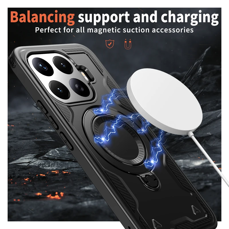Magnetic Shockproof Hard PC + Soft TPU Phone Case with Rotating Ring Bracket