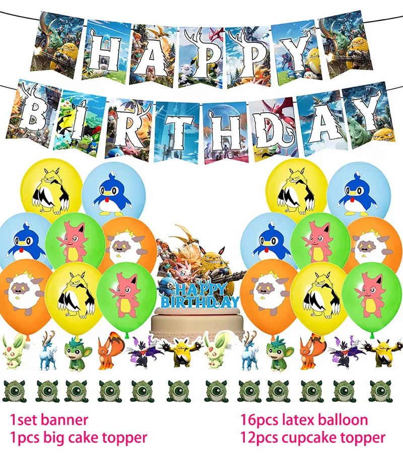 thumbnail image 1 of Suministros de fiesta de cumpleaños palworld, pancarta de globo, vajilla, Decoración de Pastel, Baby Shower, 1 of 5