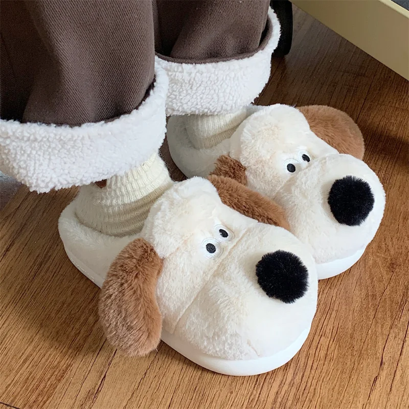 Women's Winter Home Cotton Slippers Anti Slip Thick Soled Couples New Cute Cartoon Plush Warm Indoor Slippers Plush Cotton Shoes