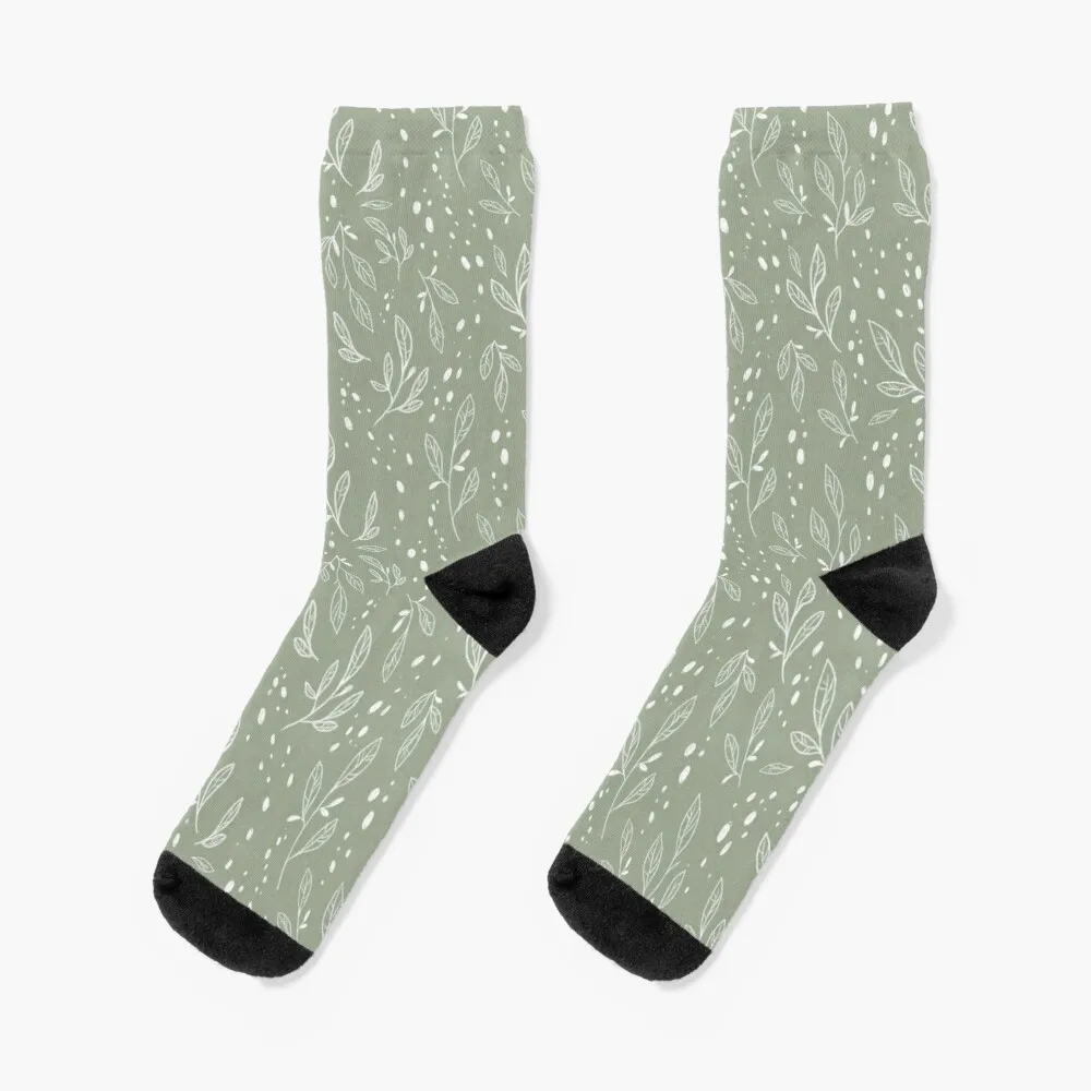 

White leaf pattern on green Socks Stockings man gift Boy Child Socks Women's