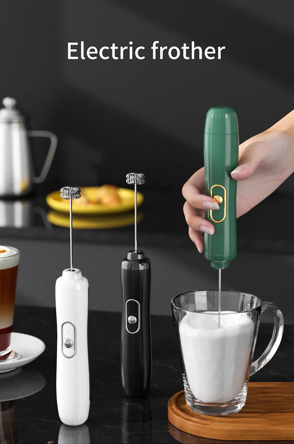 Description Picture 2 of item1PCS Handheld Electric Milk Frother Egg Beater Maker Kitchen Drink Foamer Mixer Coffee Creamer Whisk Frothy Stirring Tools
