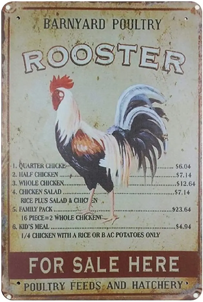 

Cock Metal Tin Sign, Vintage Plaque Poster Garage Bar Home Wall Decor 8 X 12 Inches