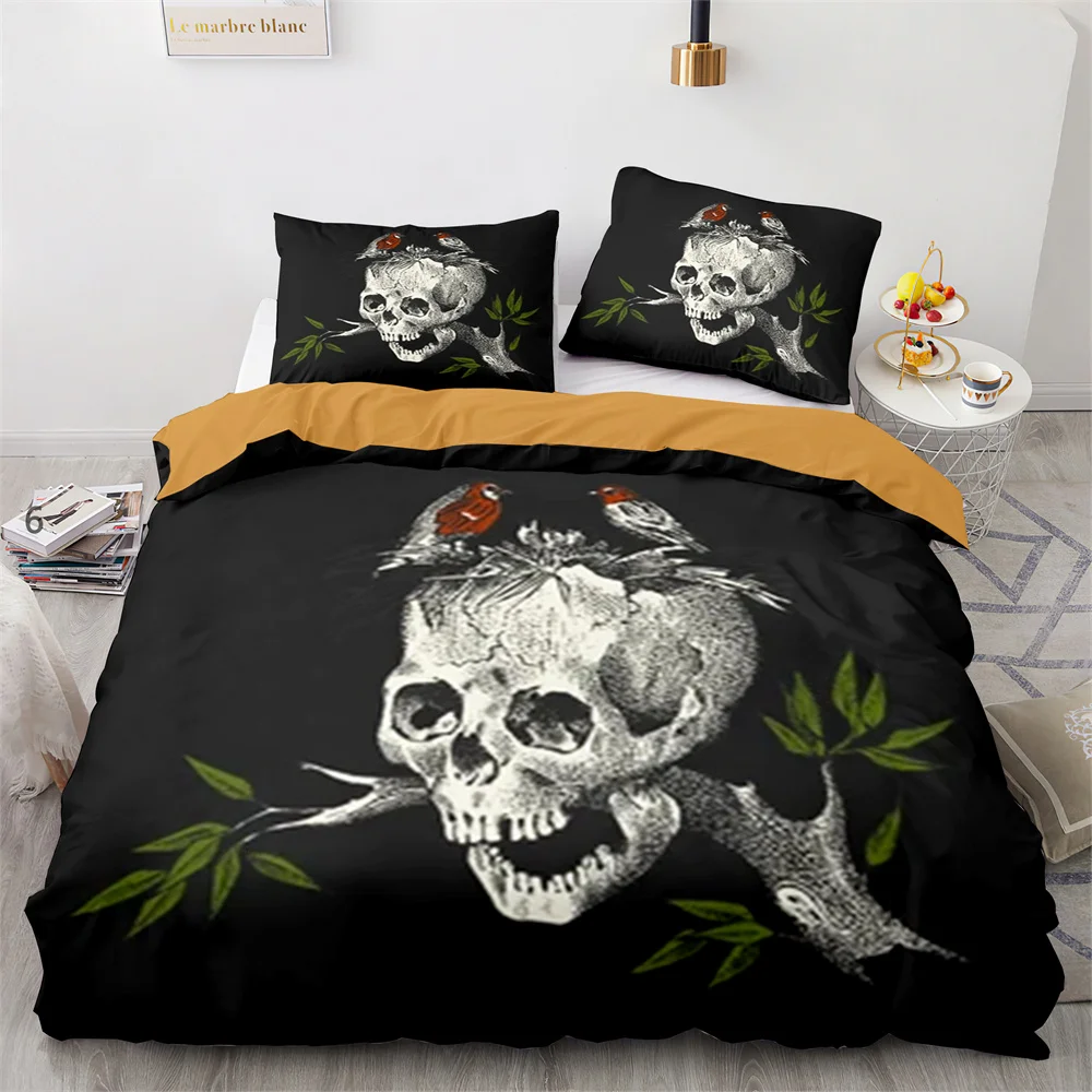 Skull Comforter Cover Red Hat Blue Hair Smile Duvet Cover Set King Size for Kids Boys Girl Halloween Gift Polyester Bedding Set