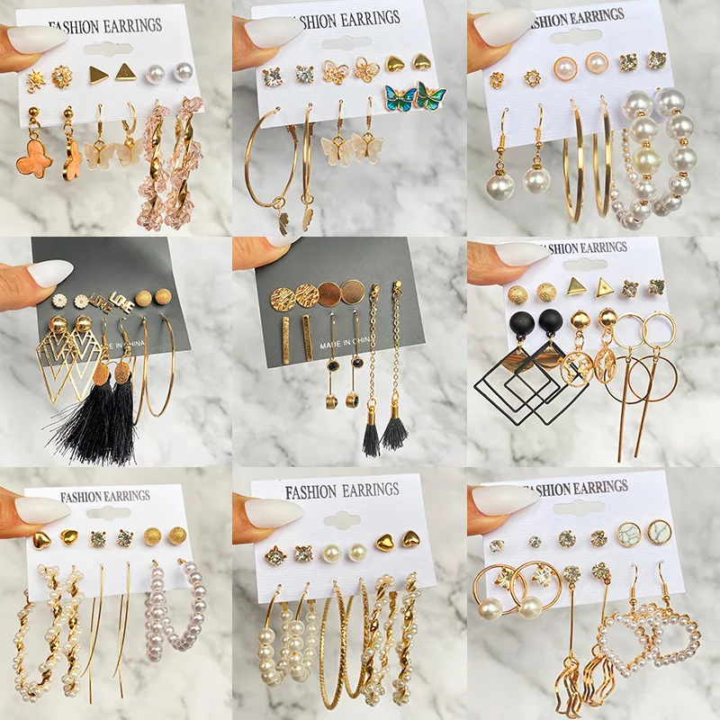 European and American New Style Retro Style Geometric Earrings Set For Women Niche High-end Metal Earrings Jewelry Set Wholesale