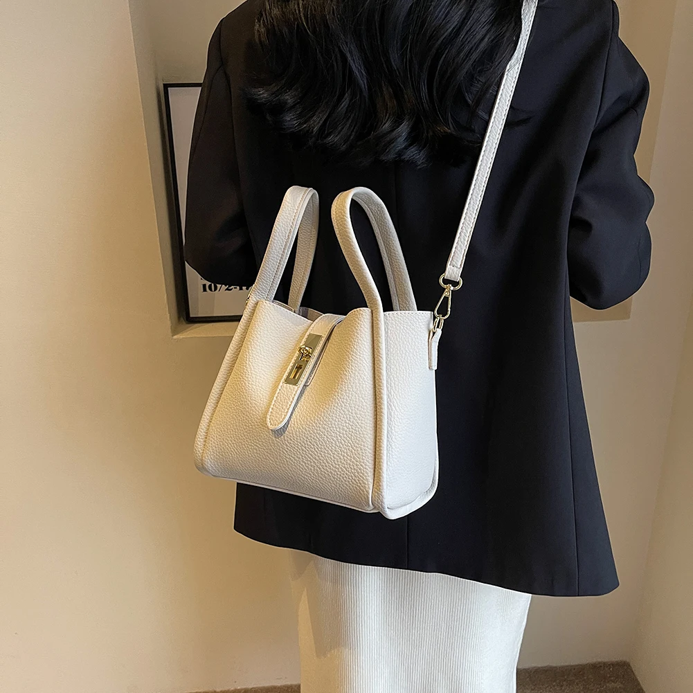 Bucket Bag for Women with Inner Bag Basket Bag Magnetic Closure Crossbody Bag PU Leather Solid Handbag for Work Travel