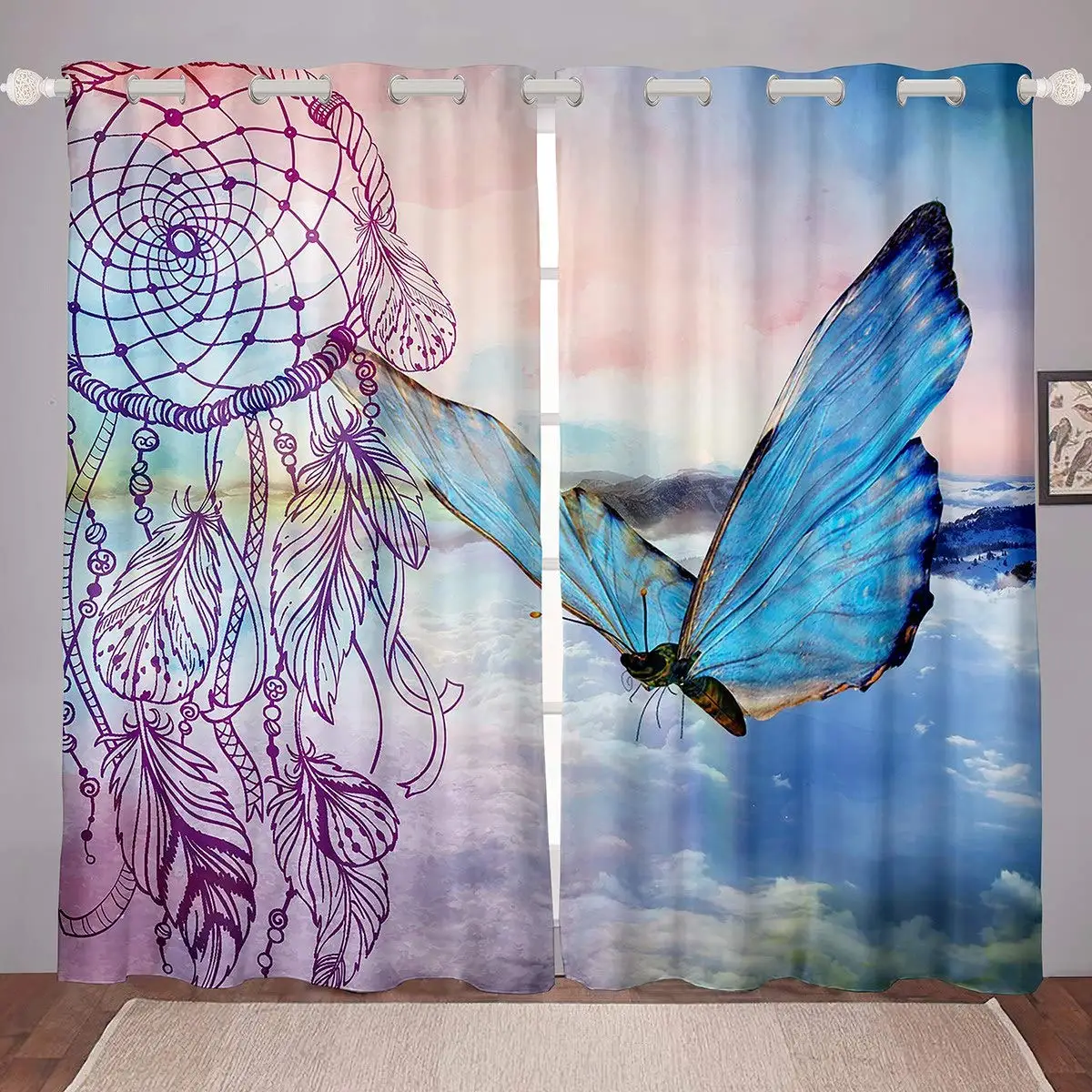

Colorful Hand-painted Starry Sky Dreamcatchers Elements Curtains Living Room Kitchen Bedroom Window Drapes for Boys Girls