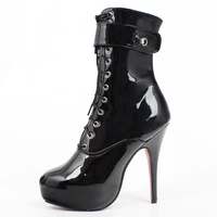Sexy single boots Lace-Up 15cm High Thin heel 4CM platform ankle short boots Unisex Plus Size Padlocks boots - Image 6