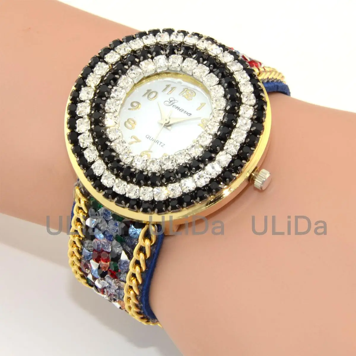 

Retro Curved Crystal Dial Fashion Women Dress Watch Numerals Snap Fastener Bracelet Ladies Wrist Watches