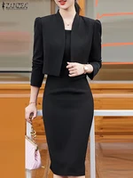 ZANZEA Elegant Women 2pcs Dress Sets Long Sleeve Short Blazer and Sleeveless Sheath Dress 2pcs Sets Autumn Classy Office Suits - Image 4