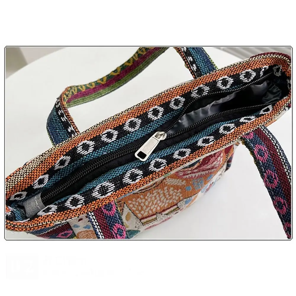 Fashion Women Canvas Handbag Animal Ethnic Style Embroidery Bag Elephant Peacock Rabbit Tote Bag Trendy Storage Bag