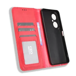 Premium PU Leather Flip Wallet Phone Case - Anti-Knock Protection for Nova Y73 (Red)