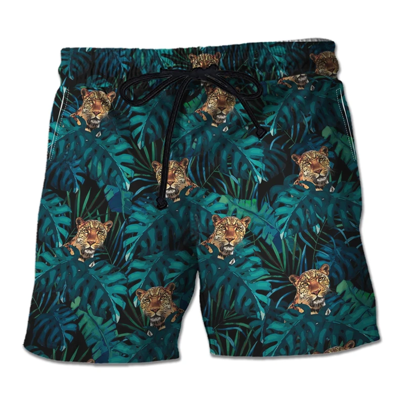 

Leopard 3D Printed Short Pants For Men Clothes Fashion Hawaiian Beach Shorts Wild Cat Trunks Felidae Jaguar Boardshorts Bermudas