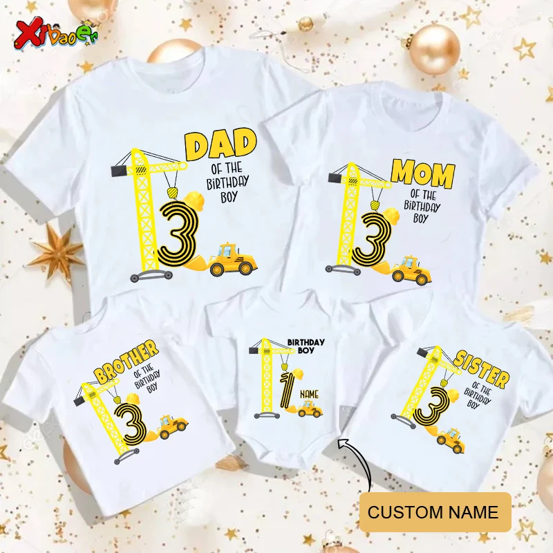 

construction birthday T Shirt family Matching Outfit Boys yellow truck T-shirt Custom Name T Shirt Children Kids Clothes Party