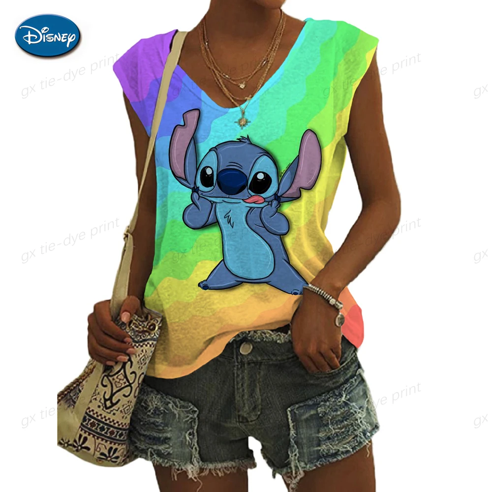 

Disney Stitch Print Graphic Tank Top Women Sleeveless Shirts Cartoon tie-dye Tee Tops Summer Beach Vest T-shirts