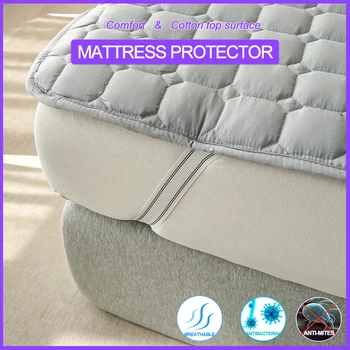 Protecteur de matelas matelassé et respirant, housse de matelas avec 4 sangles antidérapantes, hypoallergénique, silencieux, lavable en machine 1