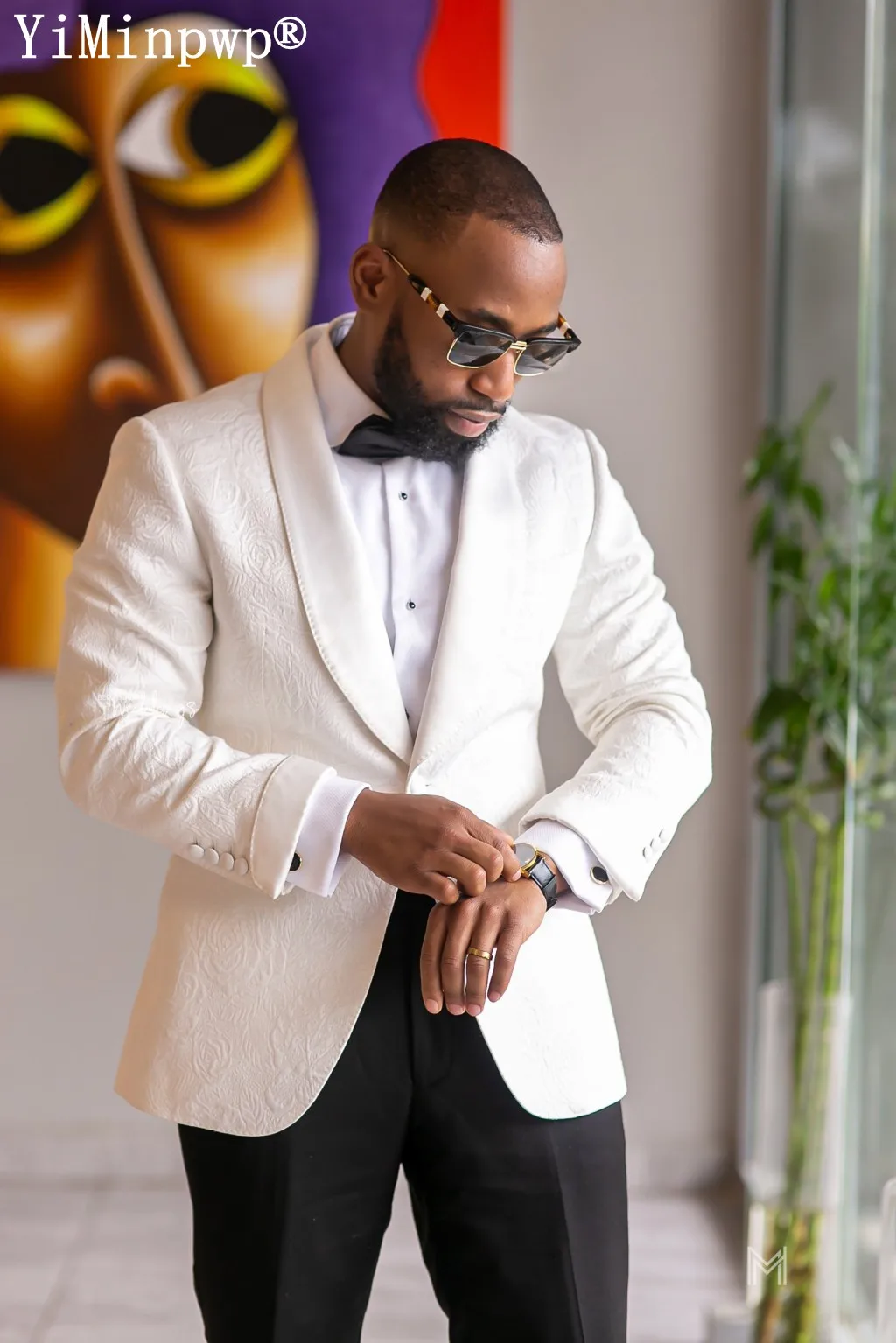 2024 White Jaquard Wedding Suits for Men Shawl Lapel One Button trajes elegante para hombres Blazer Tuxedos Jacket+Pants Bespoke