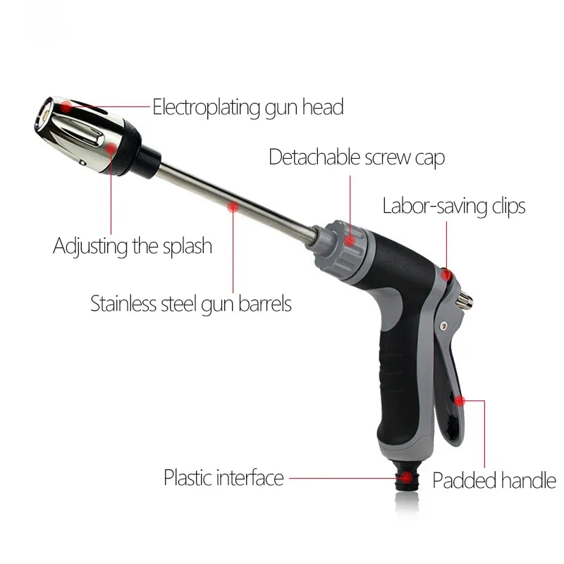 New High-Pressure Car Wash Water Gun Household And Alloy Long Pole With Rubber Handle Watering Tools Metal Extension Wrapped 4