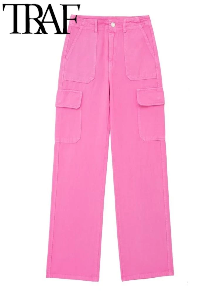 TRAF Spring Fashion Y2K Casual Women Cargo Pants Pockets Zipper Fly