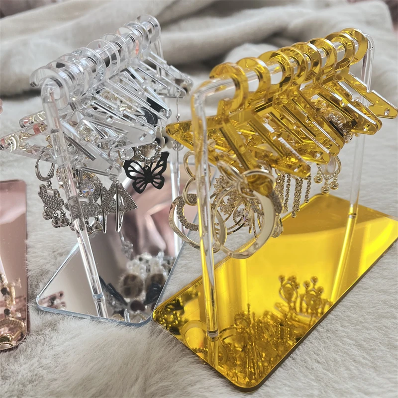 Coat Hanger Shape Acrylic Earring Display Stand Polymer Clay Soft Pottery Earrings Holders Tabletop Jewelry Display Organizers