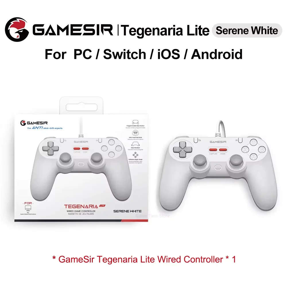 GameSir Tegenaria Lite Wired Controller für PC, Wired 1000Hz Polling Rate, Hall-Effekt Joysticks und 2 Remappable Buttons, Dual Vibration, Turbo, PC Controller für Steam/Android/iOS/Switch(Weiß