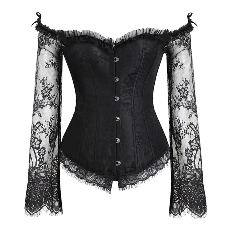 Corset Top With Sleeves Lace Up Bustier Women Gothic Gorset Corset and Bustier With Long Sleeve Lace Up Breathable Bodyshaper