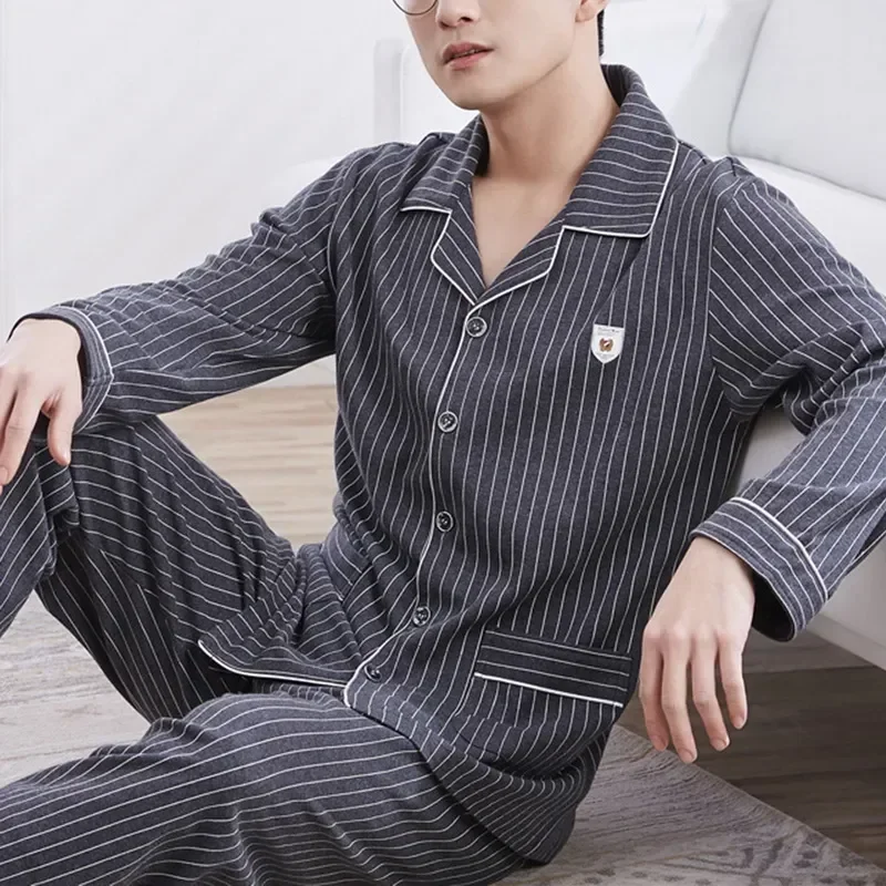 

Pajama Autumn Cotton Simple Long Sets Top Size Men's Winter Loungewear Sleeve Sleepwear Plus Soft Pant Leisure Outwear