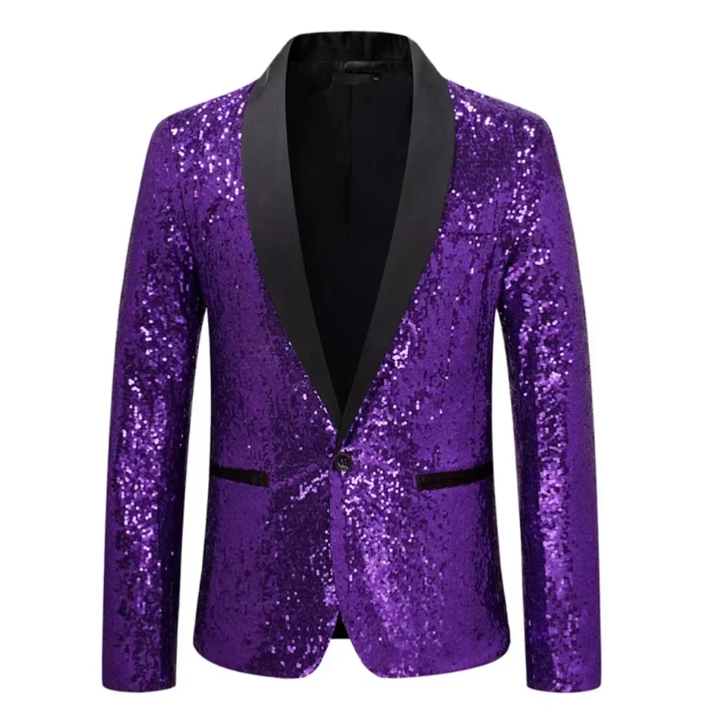 Traje de hombre con lentejuelas, chaqueta individual, solapa de pico, traje ajustado, esmoquin de fiesta, trajes de hombre para fiesta, vestido de noche, traje de actuación en el escenario