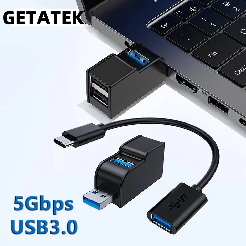 Hub USB 3.0 Con 3 Porte E Lettore SD/TF – Adattatore USB-A / USB-C, Nero