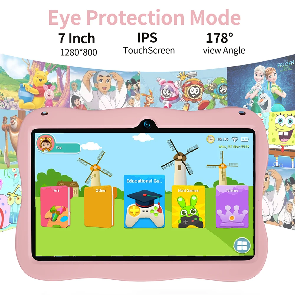 Kids Tablet 7inch Android Tablet for Toddler with Shockproof Case 5G WiFi Bluetooth Dual Camera 32GB Children Gift Kids Software 4