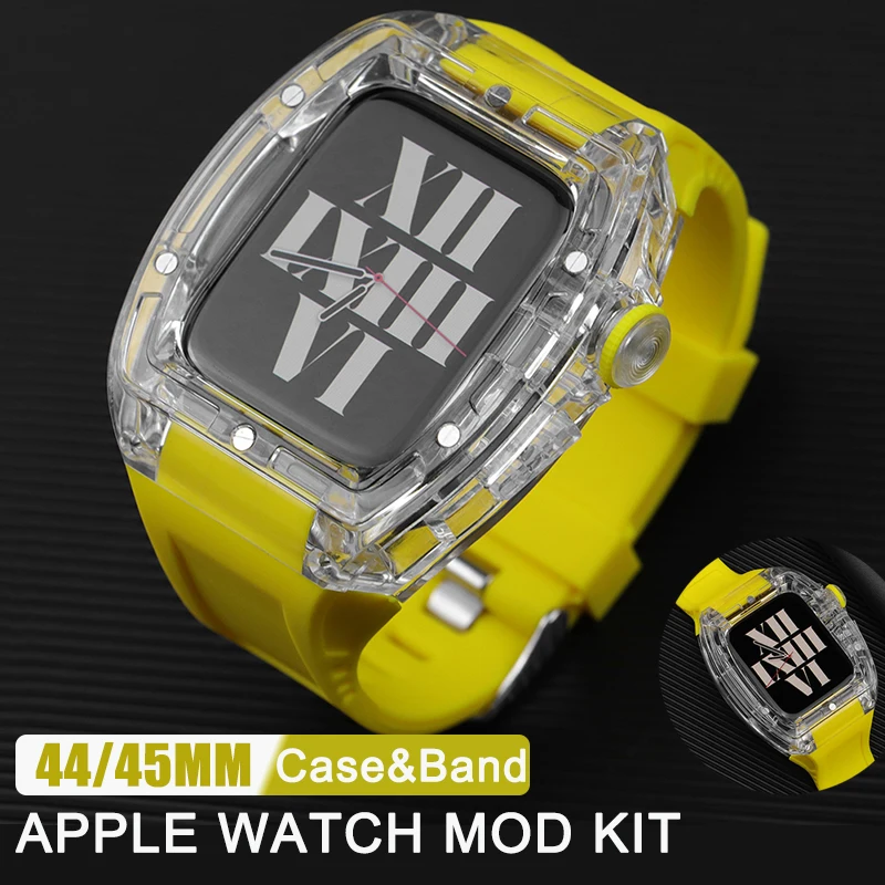 

ICE Transparent Modification Kit For Apple Watch 8 7 45mm Mod Strap Case for IWatch Series 44mm 6 5 4 SE Rubber Band Refit Mod