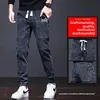 Stylish Men's Slim Fit Jeans with Multiple Pockets Trendy Brand Casual Pants Cuffed Bootcut Splicing Spring Autumn New Arrival