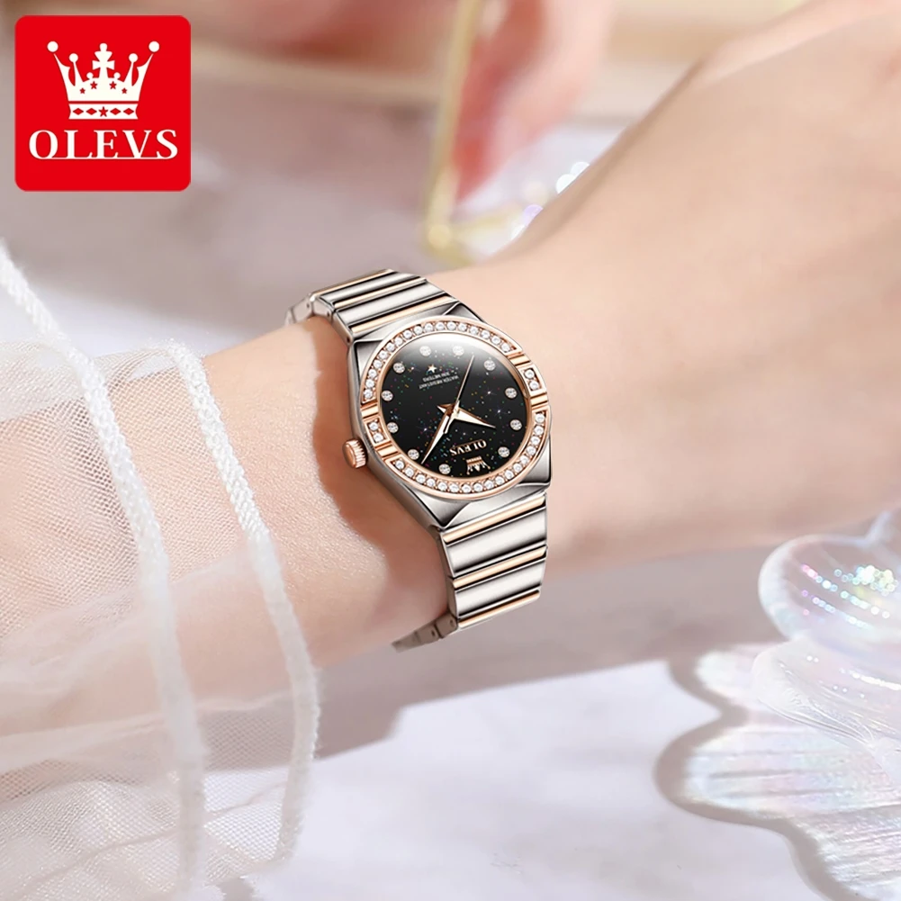 OLEVS Fashion Quartz Watch for Women Luxury Rose Stainless Steel Women's Watch Luminous Waterproof Ladies Dress Wristwatch Reloj