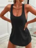 Summer environment women's solid color U-neck sleeveless herringbone suspender vest dress casual versatile short skirt 2