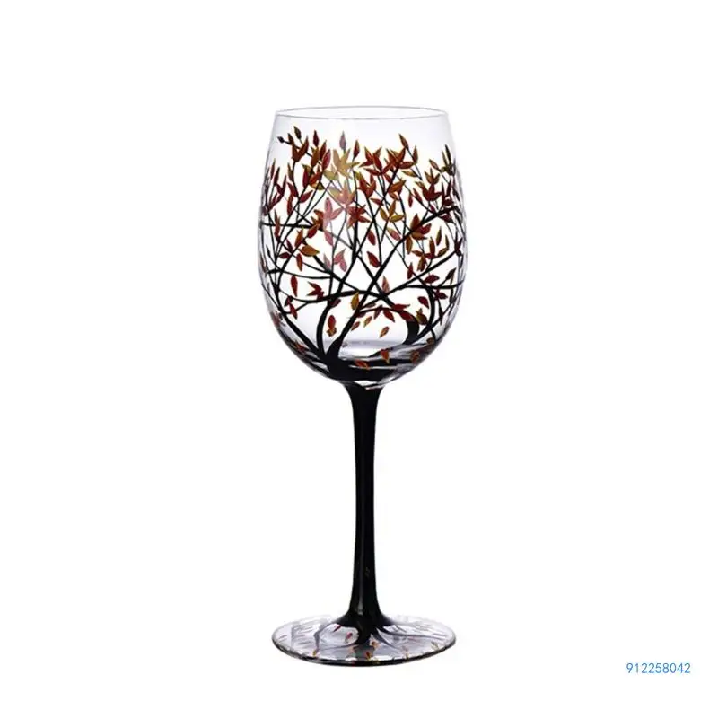 22cm Four Seasons Tree Wine Glasses Unique Hand Painted Wine Glass Easy to Use